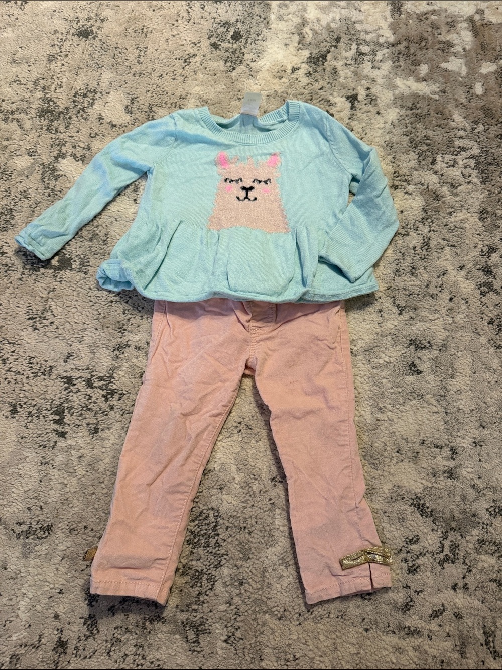 OshKosh B'gosh Mint Llama Top with Pink Pants Pajama Set